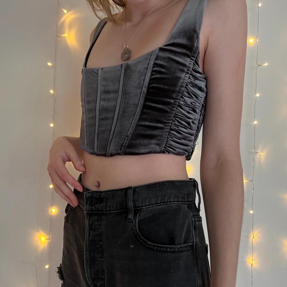 Zara Gray Velvet Crop Top